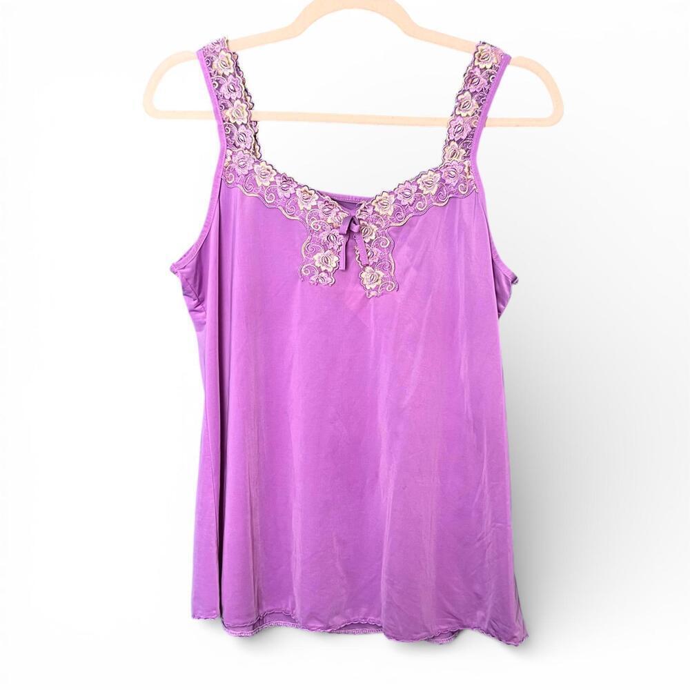 Vintage Purple Tank with Floral Lace Trim and Bow Detail